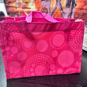 Thirty-One All-in-One Organizer tote in a pink circle spiral print